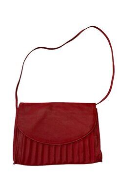 Latico Red Leather Shoulder Bag Vintage Pleated Front Flap Purse